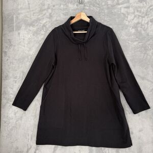 Eileen Fisher Women's Large Black 3/4 Sleeve Pullover Cowl Neck Sweatshirt USA
